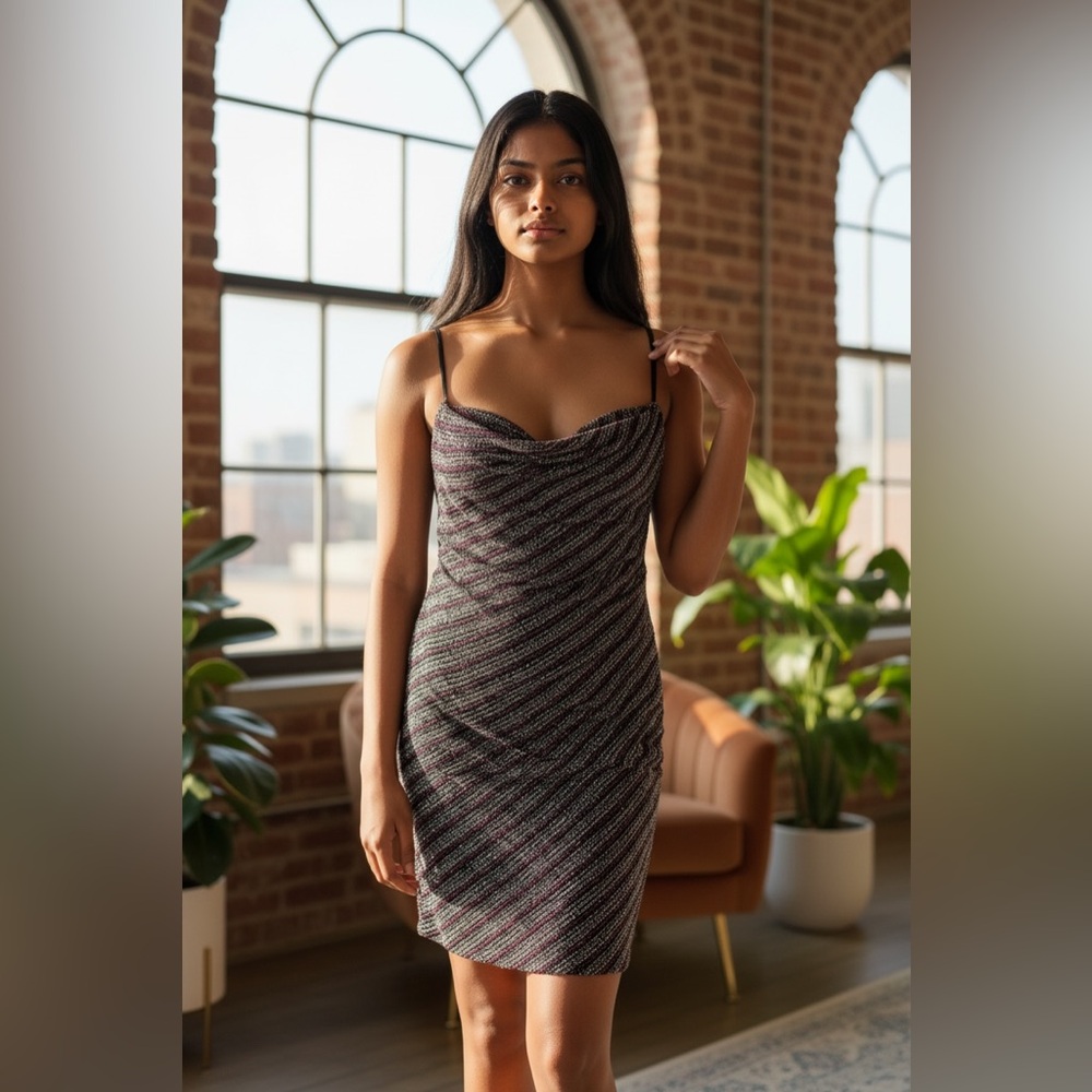 Parker Beaded Cocktail Dress | Champagne Stripe | NWT | Size M | $498 Barney’s